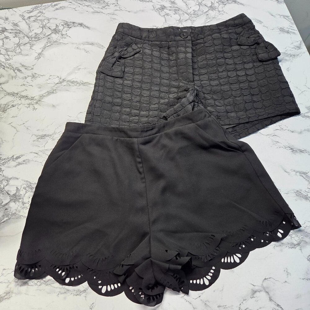 Verty / Lauren Conrad Black Bow Scalloped High Rise Summer Shorts Bundle of 2